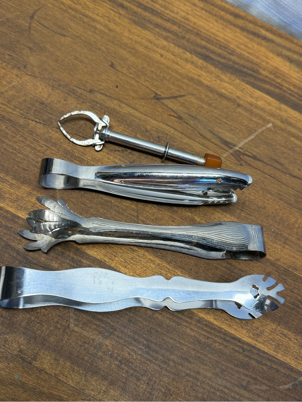 Vintage Mid-Century Barware Ice Tongs & Server 4 Piece Set Charcuterie Utensils